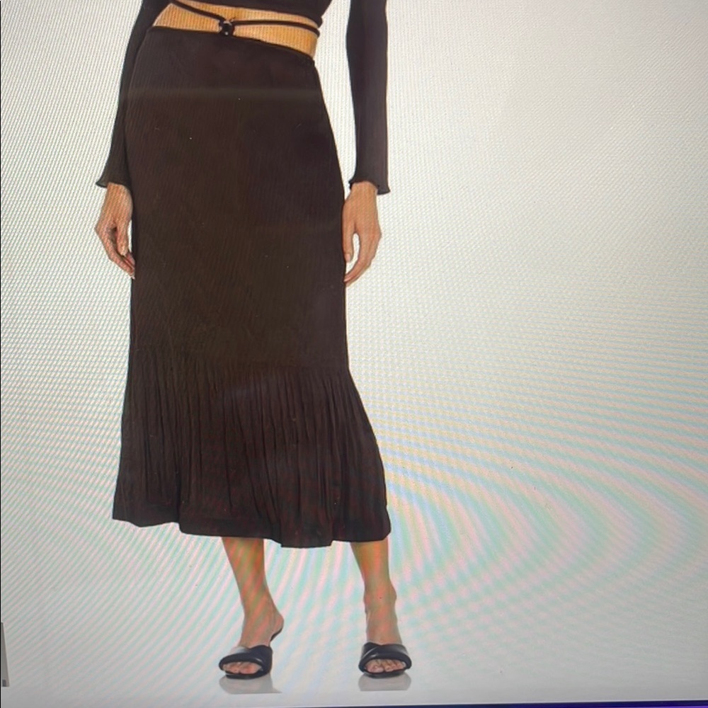 Jonathan Simkhai Mia Brown Pleated tie waist  Midi Skirt